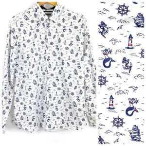 Express Nautical Print Long Sleeve Button Down Shirt